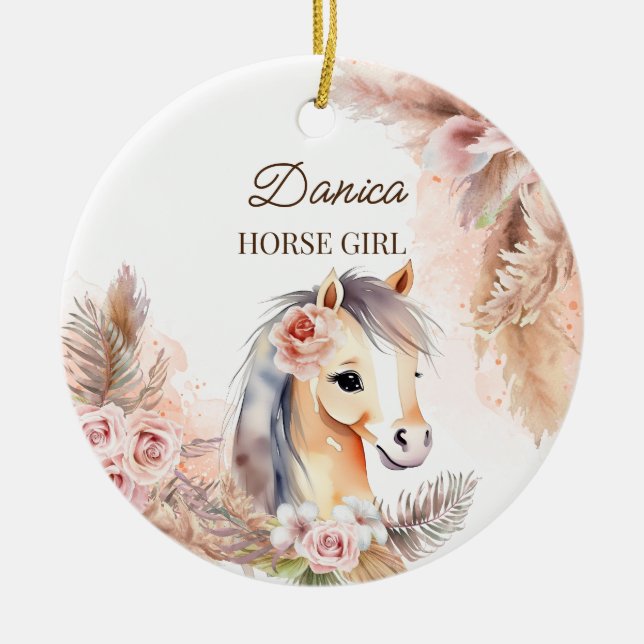 Horses pony themed gifts ceramic ornament (Front)