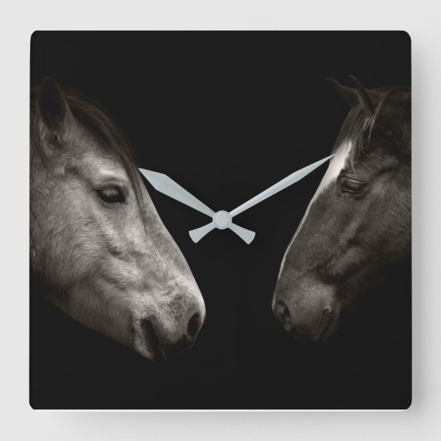 Horses portrait square wall clock (Front)