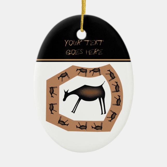 Horses Primitive cave Art Ceramic Ornament (Front)
