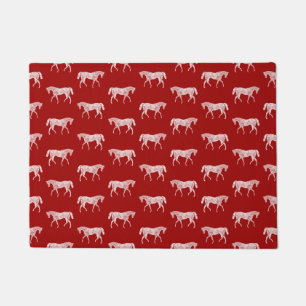 Horses Print Pattern Vintage Western Horse Art Red Doormat