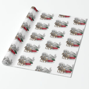Horses Pulling Wagon Christmas Wrapping Paper