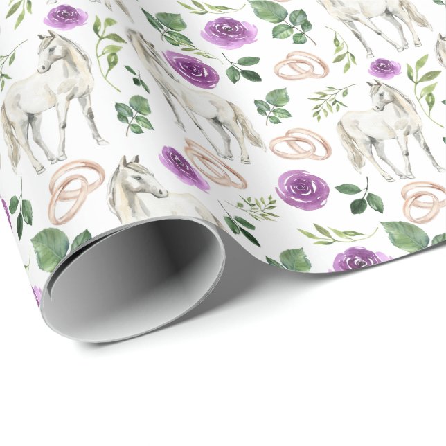 Horses & Purple Roses Wedding Gift Wrapping Paper (Roll Corner)
