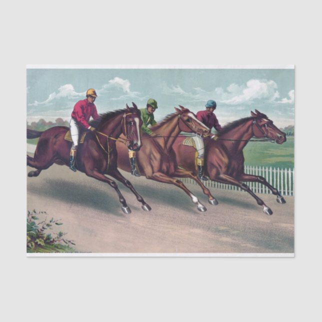 Horses Racing Painting Decoupage Tissue Paper (Front)