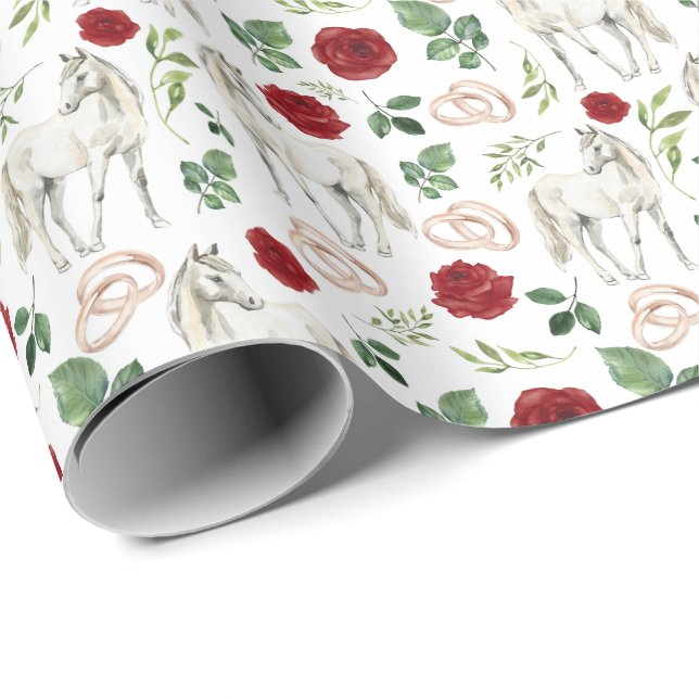 Horses & Red Roses Wedding Gift Wrapping Paper (Roll Corner)