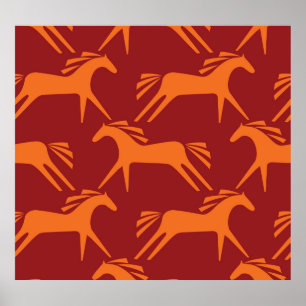 Horses: Red Seamless Equestrian Beauty. Poster
