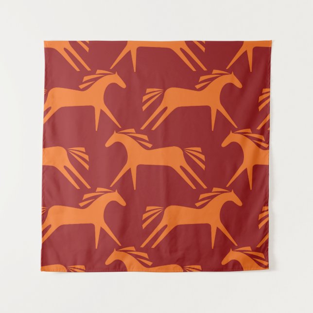 Horses: Red Seamless Equestrian Beauty. Tapestry (Front)