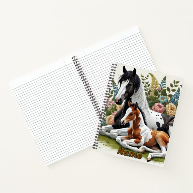 Horses Resting Among Vibrant Flowers and Greenery Notebook (Inside)