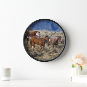 Horses Roaming the Hills Clock
