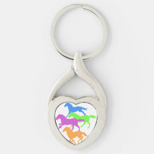 Horses run color - Choose background color Key Ring