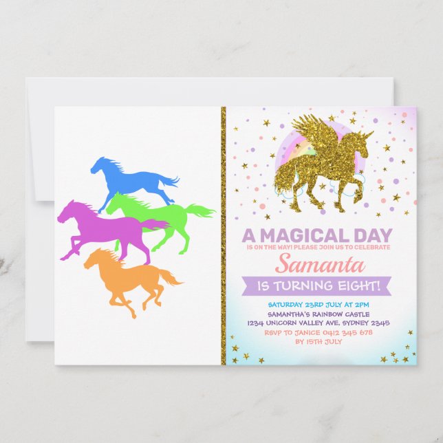 Horses run colour - Choose background colour Invitation (Front)