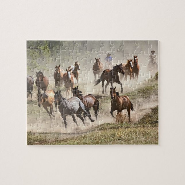Horses running during roundup, Montana Jigsaw Puzzle (Horizontal)