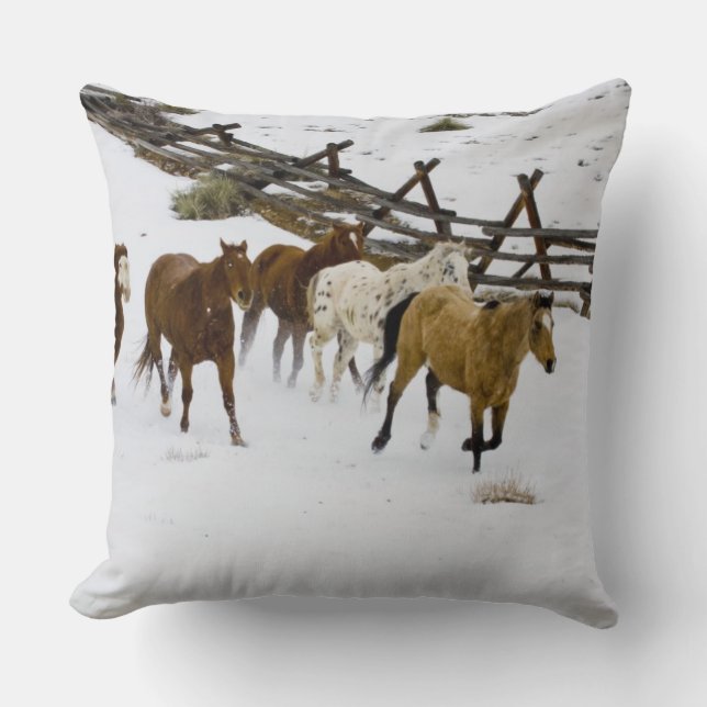 Horses Running in Snow Cushion (Front)