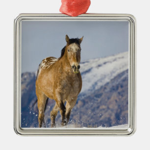 Horses Running in Snow Metal Tree Decoration