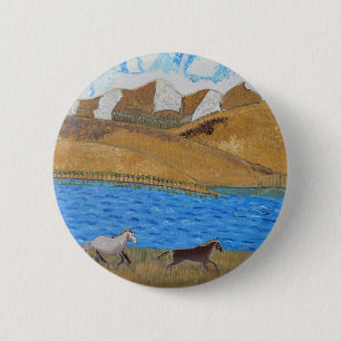 Horses running in the Mountains 6 Cm Round Badge