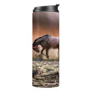 Horses Running in the Ocean Surf at Sunset Thermal Tumbler