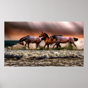 Horses Running in the Surf Poster