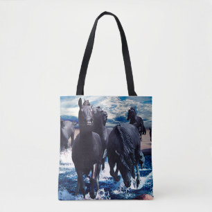 Horses Running In The Water Tote Bag