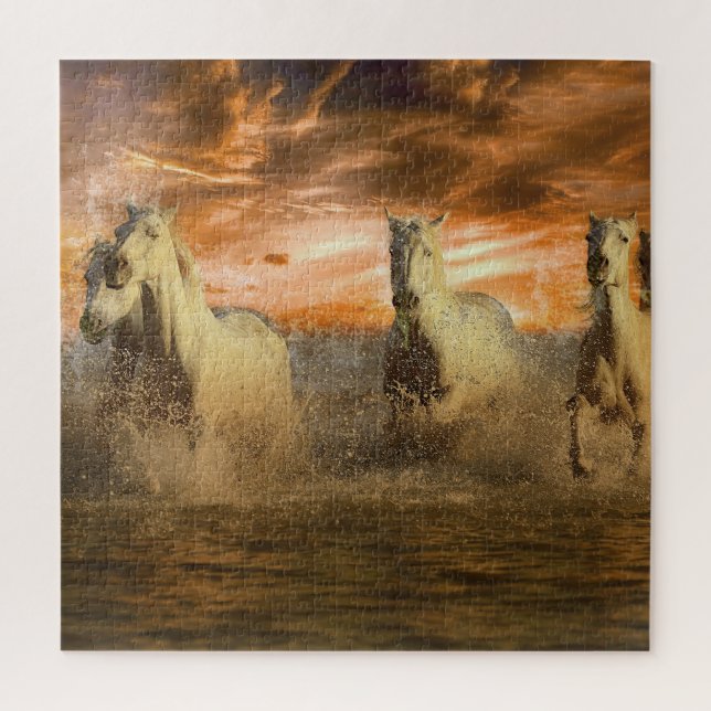 Horses Running on Beach at Sunset Puzzle (Vertical)