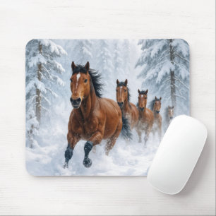 Horses Running Through a Snowy Forest Mouse Pad