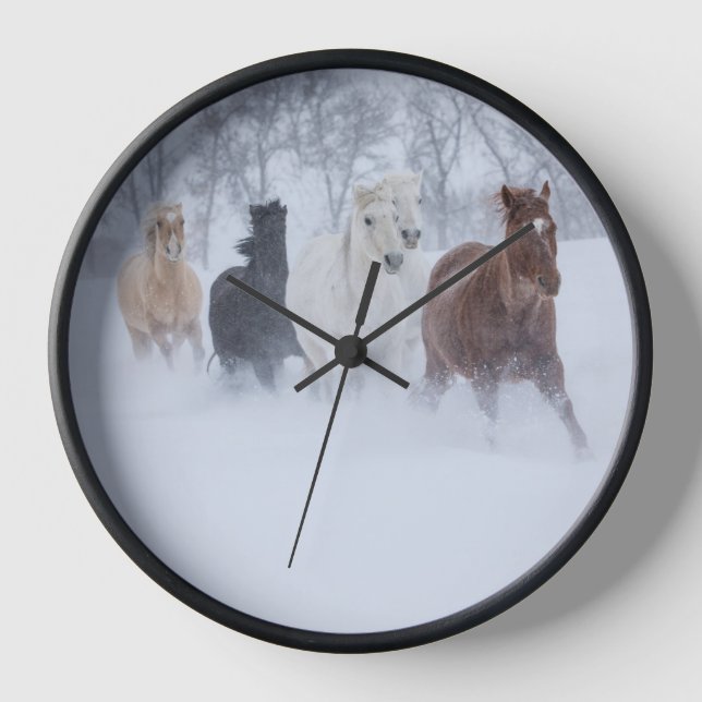 Horses Running Through the Snow Clock (Front)