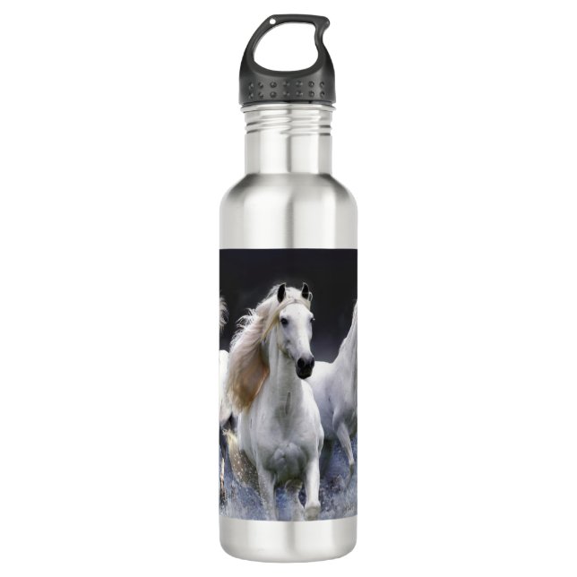 Horses running  throw pillow 710 ml water bottle (Front)