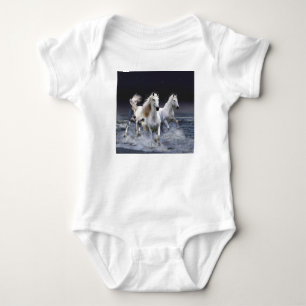 Horses running throw pillow baby bodysuit