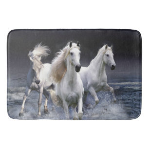Horses running  throw pillow bath mat