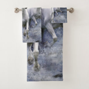 Horses running  throw pillow bath towel set