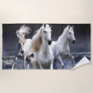Horses running  throw pillow beach towel
