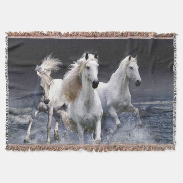 Horses running  throw pillow blanket (Front)