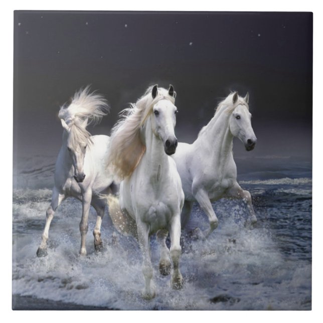 Horses running  throw pillow ceramic tile (Front)