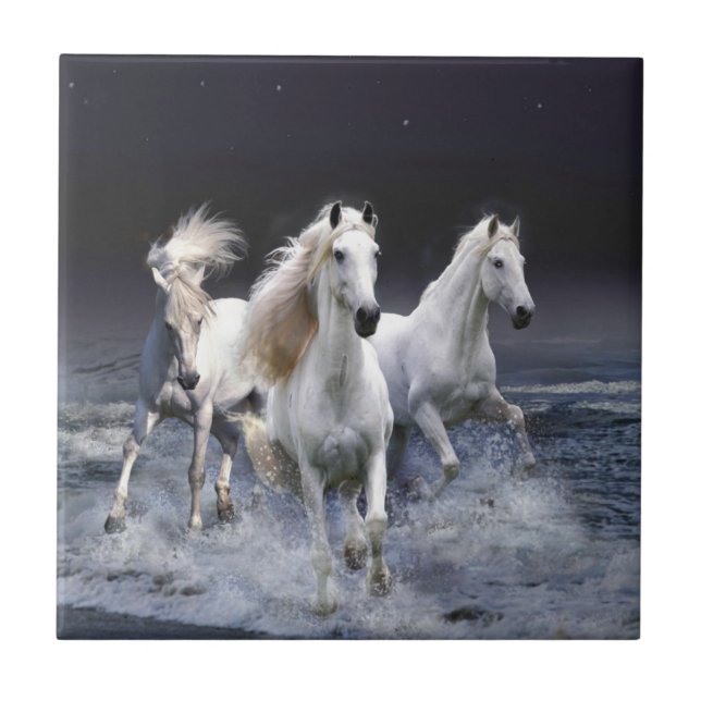 Horses running  throw pillow ceramic tile (Front)