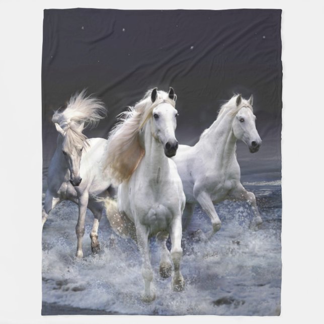 Horses running  throw pillow fleece blanket (Front)