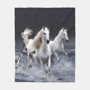 Horses running  throw pillow fleece blanket