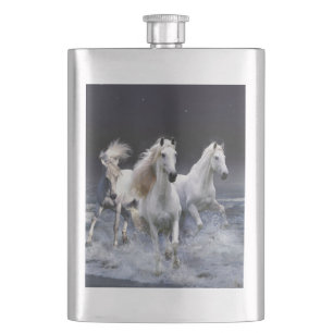 Horses running  throw pillow hip flask