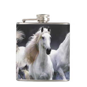 Horses running throw pillow hip flask
