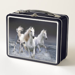 Horses running throw pillow metal lunch box