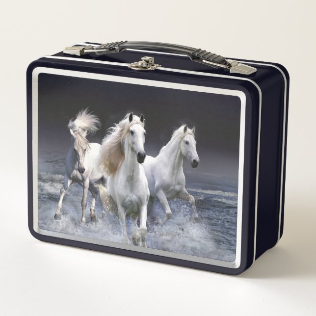 Horses running  throw pillow metal lunch box (Front)