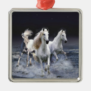 Horses running  throw pillow metal ornament