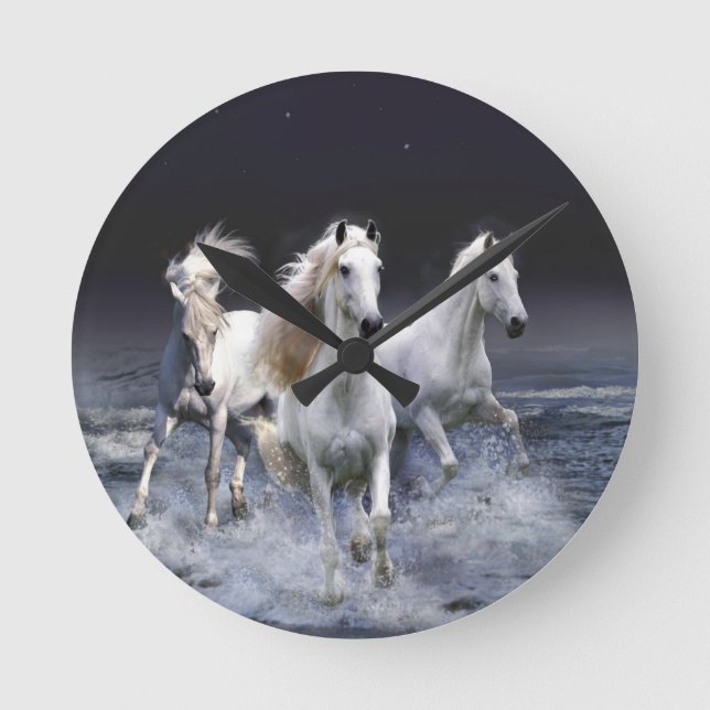Horses running  throw pillow round clock (Front)