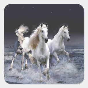 Horses running  throw pillow square sticker