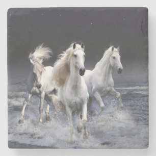 Horses running throw pillow stone coaster