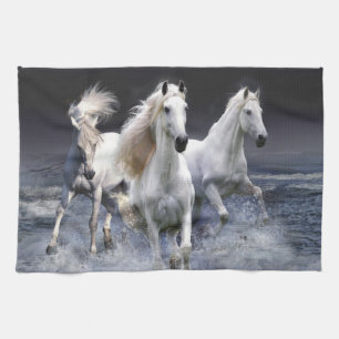 Horses running throw pillow tea towel