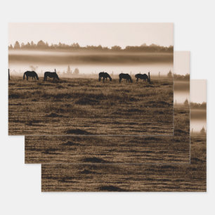 Horses Rustic Vintage Sepia Texture Decoupage Wrapping Paper Sheet