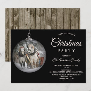 Horses & Rustic Wood Family Christmas Party Invitation