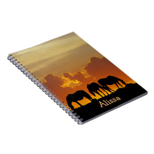 Horses Silhouette against Sunset Landscape Notebook