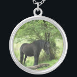 HORSES SILVER PLATED NECKLACE<br><div class="desc">A beautiful black mare resting in the shade of a tree.</div>