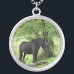 HORSES SILVER PLATED NECKLACE<br><div class="desc">A beautiful black mare resting in the shade of a tree.</div>