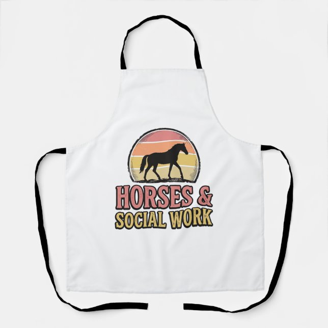 Horses & Social Work Retro Sunset Vector Design_1 Apron (Front)