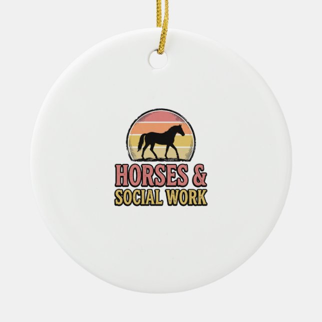 Horses & Social Work Retro Sunset Vector Design_1 Ceramic Ornament (Front)